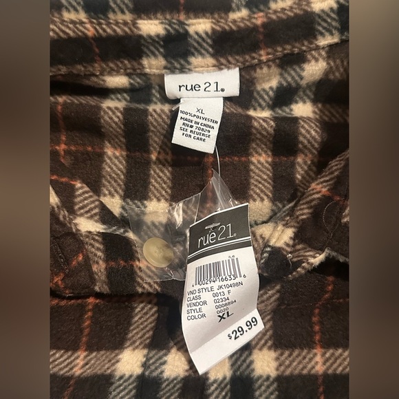 Rue21 Women’s Brown/Cream Button Down Plaid Shirt Front Pockets size XL NWT - Picture 7 of 12